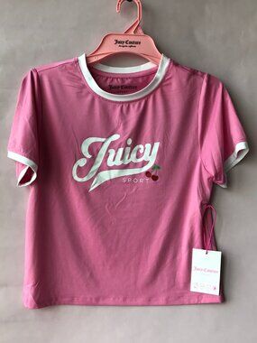 Juicy Couture Sport Pink Logo Crew Neck Short Sleeve T-Shirt Size : L